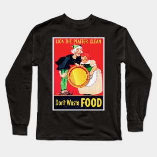 Beautifully restored reprint "Lick The Platter Clean" Jack Spratt and wife propaganda print - black Long Sleeve T-Shirt